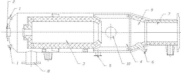 Схема горизонтальной топки под давлением для подогрева воздуха.