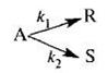 Процесс описывается параллельной реакцией типа  с константами скоростей