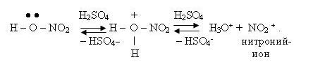 Механизм нитрования описывается несколькими реакциями. На первой стадии образуется нитроний-ион