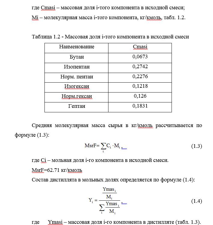 Требования к получаемым продуктам: содержание изопентана (тяжелого ключевого компонента) в дистилляте – не более 2% мас; содержание пентана (легкого ключевого компонента) в кубовом остатке – не более 0,3% мас. Требования к получаемым продуктам: содержание изопентана (тяжелого ключевого компонента) в дистилляте – не более 2% мас; содержание пентана (легкого ключевого компонента) в кубовом остатке – не более 0,3% мас.