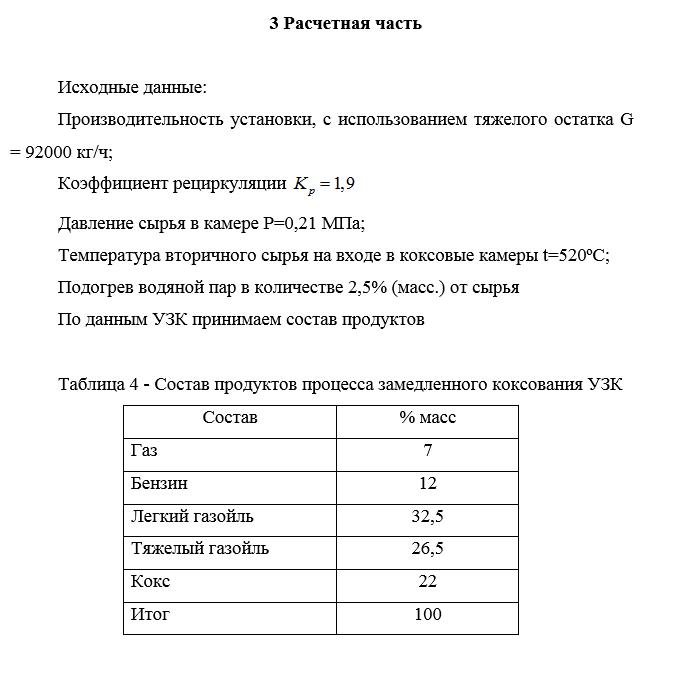 Расчет установки замедленного коксования