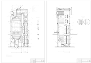 Паровой котел Е-50-40К (продольный и поперечный разрезы)