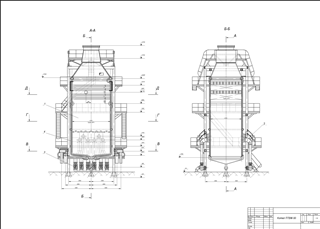 Котел ПТВМ-50 (продольный и поперечный разрез)