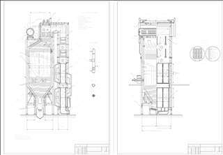 Паровой котел Т-50-40 (К-50) (продольный и поперечный разрез)