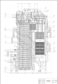 Таганрогский газо-мазутный котёл ТГМ-84 (продольный и поперечный разрез)