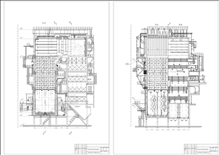 Прямоточный котел ТГМП-314 (продольный и поперечный разрез)