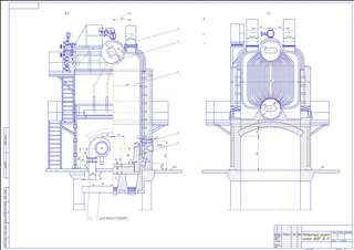 Паровой котел ДКВр-10-13 ГМ продольный разрез