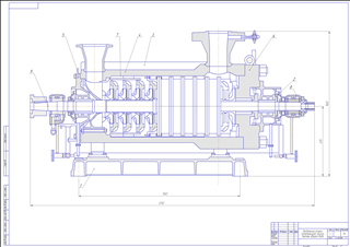Продольный разрез питательного насоса
