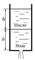 Сосуд заполнен слоями воды и масла