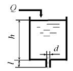 Вода вытекает из открытого резервуара через внешний цилиндрический насадок