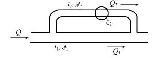 Определить, как распределится расход Q = 26 л/с между двумя параллельными трубами, одна из которых имеет длину l1 = 30 м