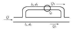 Определить расходы в параллельных трубах Q и Q2, если расход в магистральном трубопроводе Q = 24 л/с,