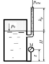 Манометр, подключенный к закрытому резервуару с нефтью