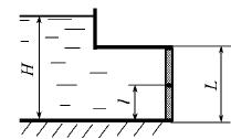 Прямоугольный поворотный затвор размерами LxB = 2x3 м перекрывает выход 