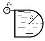 Построить тело давления и определить силу давления жидкости Р на полусферическую крышку и угол ее наклона к горизонту
