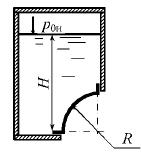 Построить тело давления и определить величину и направление силы давления воды на цилиндрическую поверхность