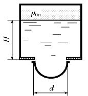 Построить тело давления и определить силу, отрывающую полусферическую крышку диаметром