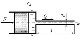 Поршень (рис. 9.16) диаметром D = 250 мм вытесняет жидкость через трубопровод длиной
