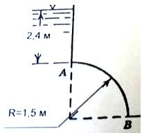 Определить величину результирующей силы давления воды на цилиндрическую криволинейную поверхность АВ