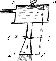 Вода вытекает в атмосферу Из закрытого бака по вертикальной трубе, расширяющейся на концевом участке.