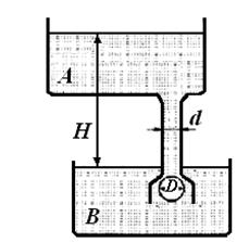 Полый шаровой клапан диаметром D пропускает воду из резервуара А в резервуар В при условии,