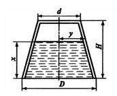  Стальной резервуар в форме усеченного конуса не имеет дна и установлен на горизонтальной плоскости