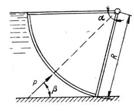 Секторный затвор плотины с центральным углом а =60° имеет ось вращения, расположенную в плоскости