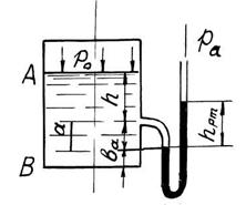  Определить давление  на поверхность воды в закрытом сосуде, если ртутный манометр показывае