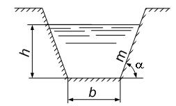 Определить гидравлический радиус потока в открытом канале трапецеидального сечения