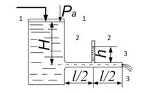 При истечении воды из резервуара в атмосферу по горизонтальной трубе диаметром