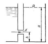 Призматический бак высотой Н = 2м с дном площадью Ω =0,4м2 соединен с резервуаром цилиндрическим насадком диаметром