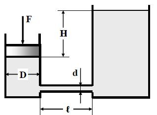 Поршень диаметром D = 0,21 м движется равномерно вниз, подавая жидкость плотностью рж = 740 кг/м3