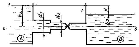 Вода перетекает из резервуара А в резервуар В по трубопроводу с диаметрами d1 = 100 мм