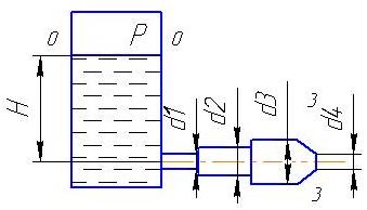 Из напорного резервуара вода (t=20°C) по трубопроводу переменного сечения d1 = 80мм