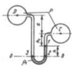 Определить разность давлений в сосудах С и D, если их центры расположены на расстоянии