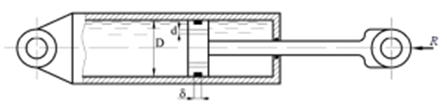 Поршень диаметром D = 120 мм внутри гидроцилиндра демпфирующего устройства перемещается со скоростью v = 50 см/с