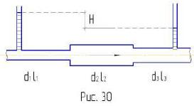 Определить общие потери напора Н при движении воды в системе последовательно соединенных трубопроводов