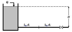 По простому трубопроводу переменного диаметра происходит истечение в атмосферу (рис.6). Длина и диаметр первой и второй труб равны