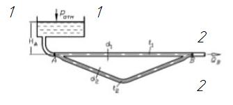 Вода с расходом Q = 28 дм3/с поступает из напорного бака А в бак В
