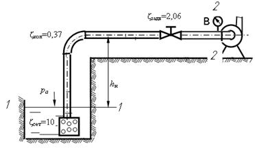 Найти показание прибора, установленного на трубопроводе перед входом в насос,