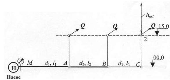 От насоса вода по трем последовательно соединенным трубам
