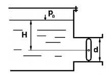 Резервуар имеет выпускную трубу диаметром d = 50 мм, перекрытую дисковым затвором