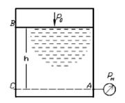 На какой высоте h над точкой A стенки резервуара (рисунок 1) находится свободная поверхность воды